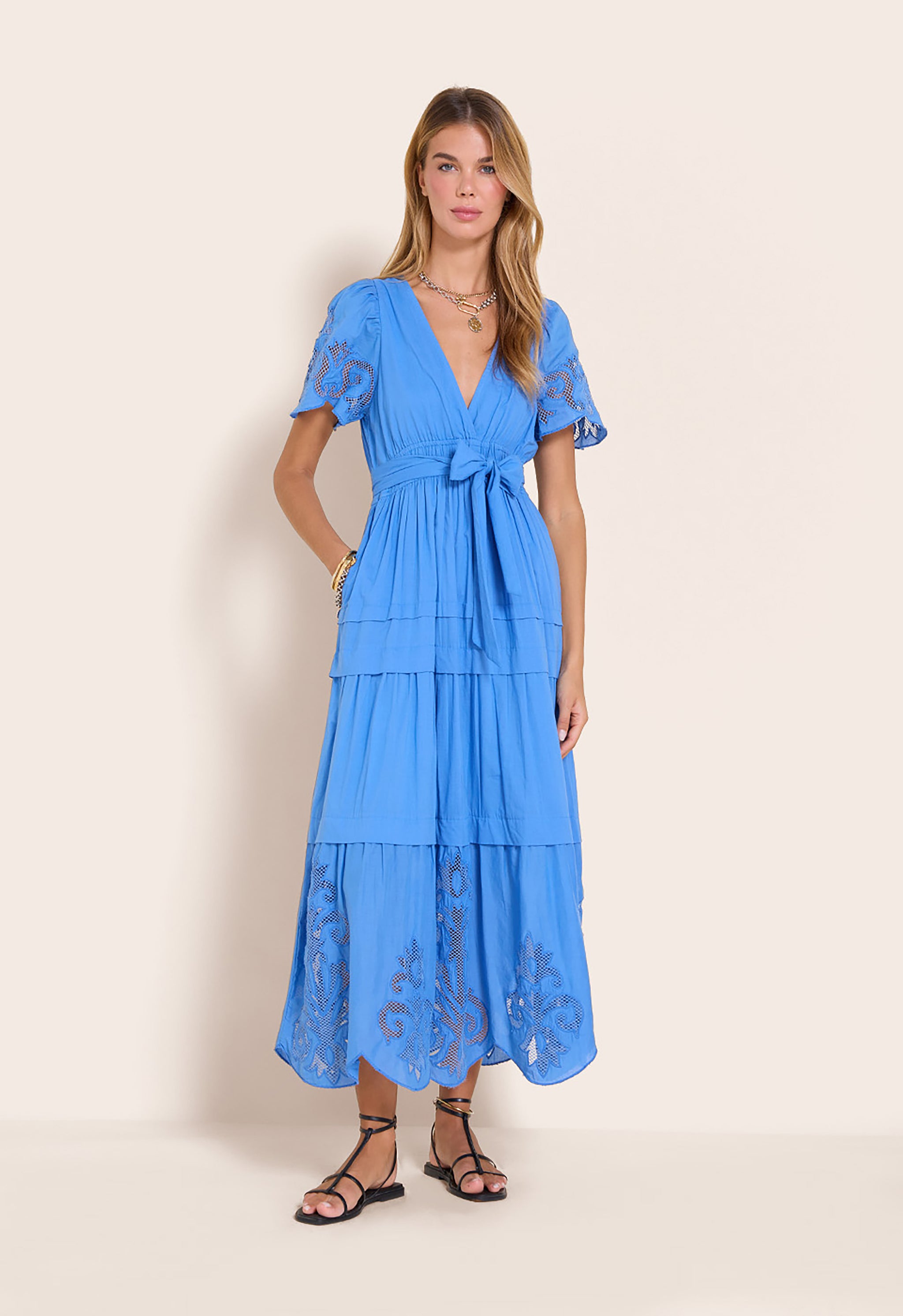 blue dress with red poppies Radhika Long Dress Fiucci Blue / XL