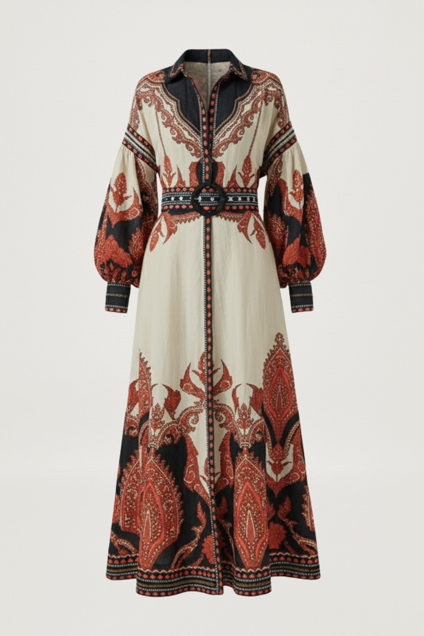 Scarlett Poppies Women's Florista Beaded Paisley Maxi Shirt Dress Size Large | Linen/Viscose Scarlett Poppies Women's Florista Beaded Paisley Maxi Shirt Dress Size Large | Linen/Viscose