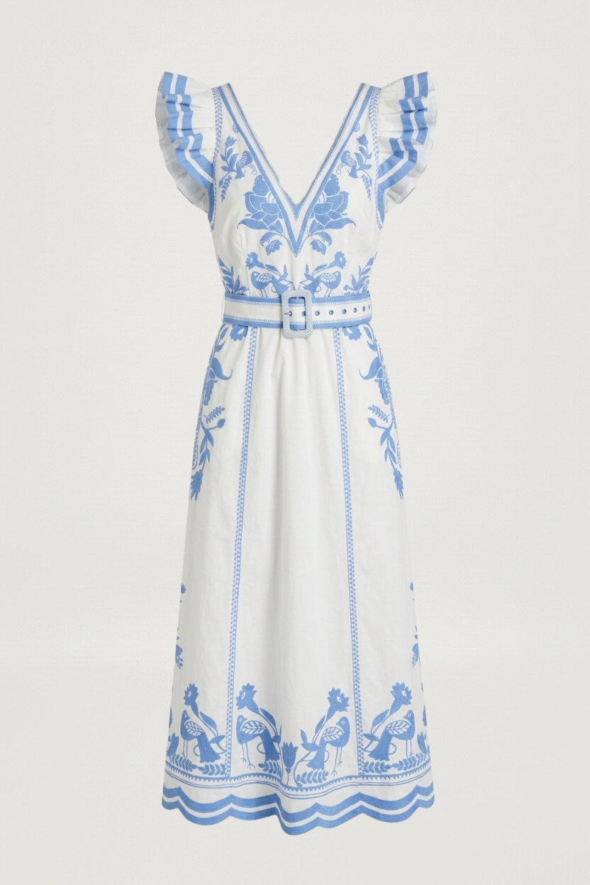 VALMIRA DRESS Simply White with Blue / S