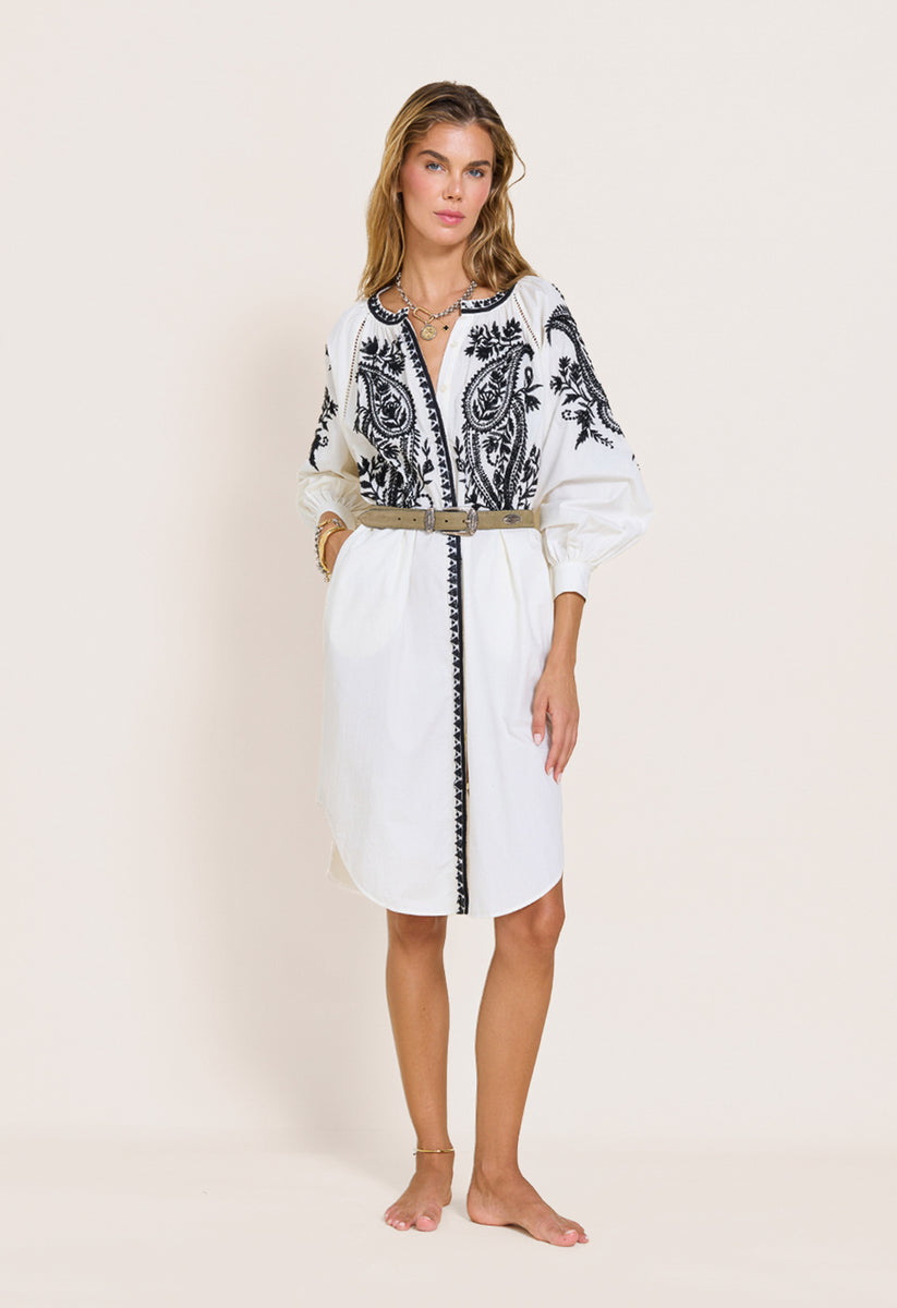 green emerald velvet dress Caspar Leafy Embroidered Dress White Tall– Selfie Leslie main image 0