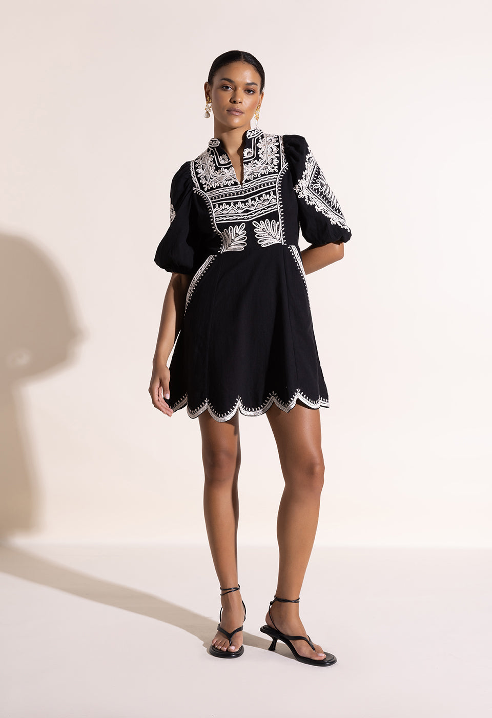 SEE YOU TONIGHT - TAPE EMBROIDERED STATEMENT SLEEVE FITTED DRESS