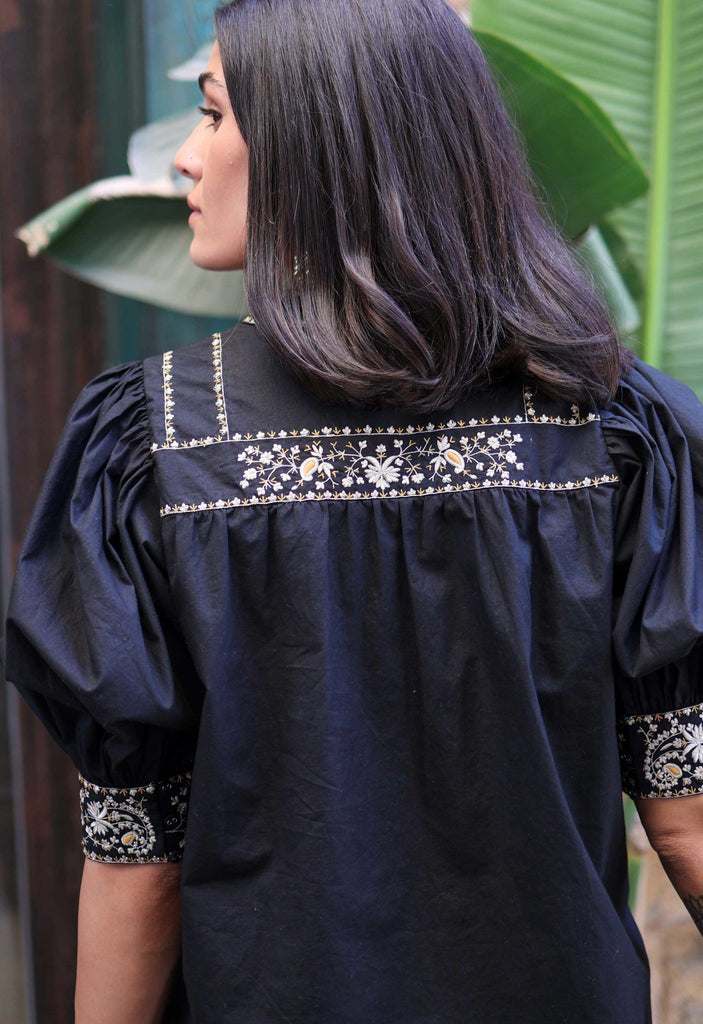 LEILA EMBROIDERY - THE EMBROIDERED PUFF SLEEVE TOP Scarlett Poppies Tops