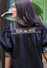 LEILA EMBROIDERY - THE EMBROIDERED PUFF SLEEVE TOP Scarlett Poppies Tops
