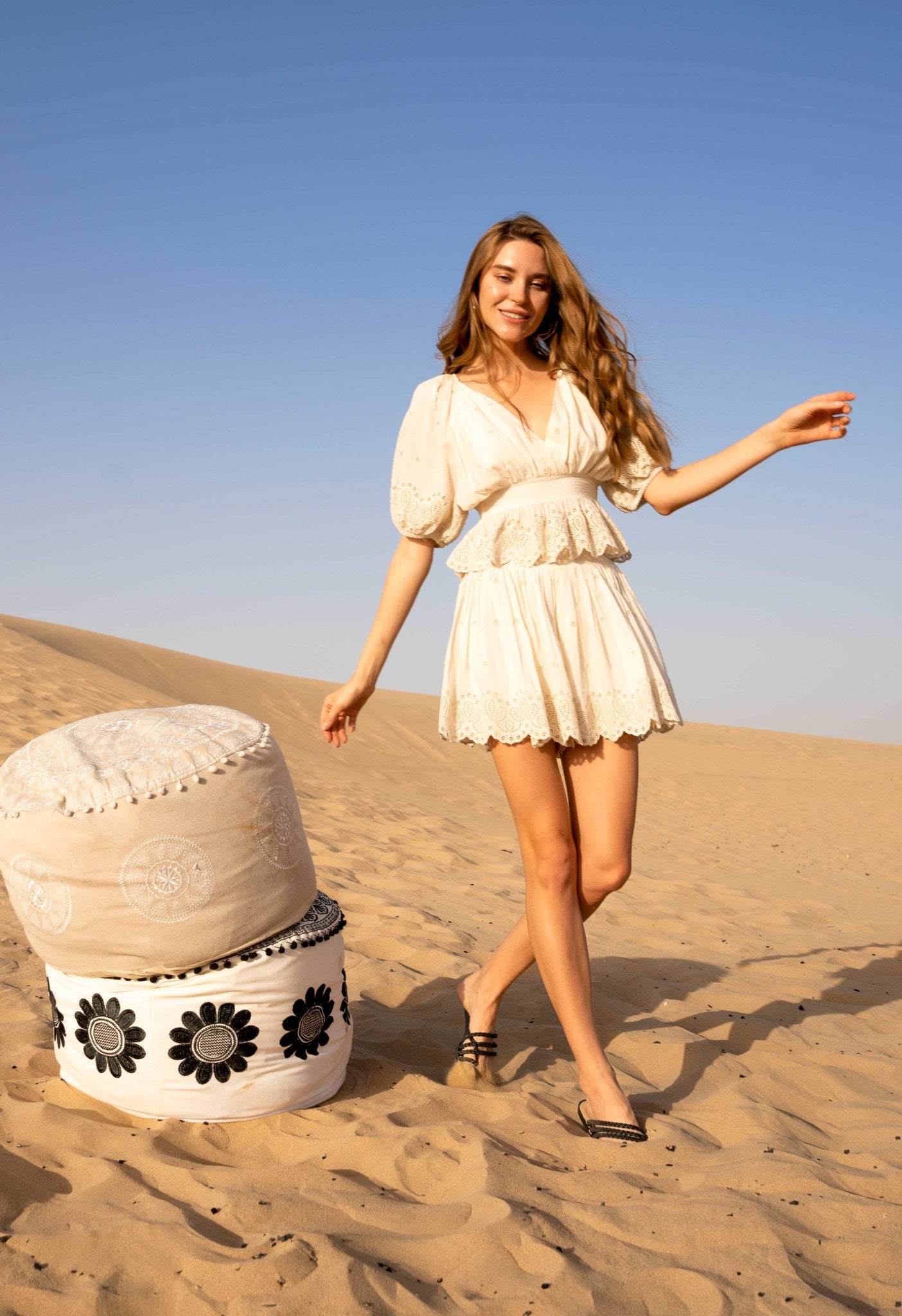MYKONIA - THE EYELET EMBROIDERED PLEATED SHORTS