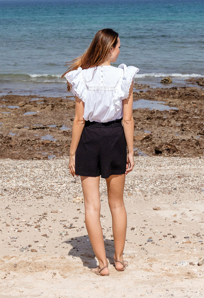 CALM AND LOGIC - BRODERIE ANGLAISE DECORATED RUFFLE TOP Scarlett Poppies Blouses