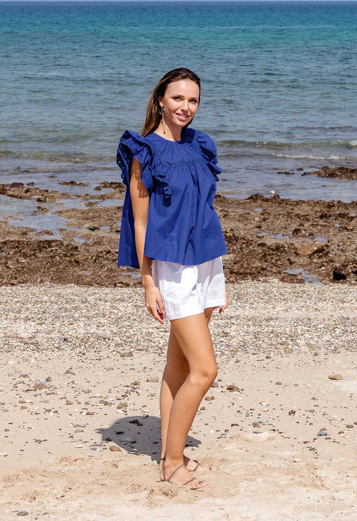 CALM AND LOGIC - BRODERIE ANGLAISE DECORATED RUFFLE TOP Scarlett Poppies Blouses