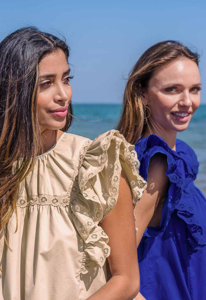 CALM AND LOGIC - BRODERIE ANGLAISE DECORATED RUFFLE TOP Scarlett Poppies Blouses