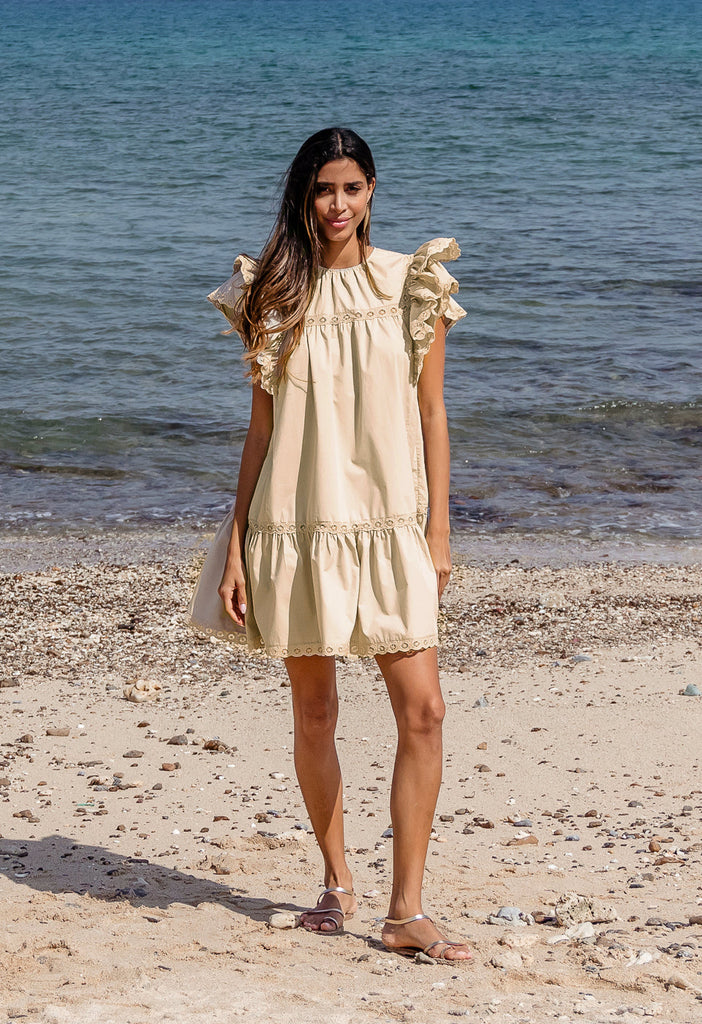 CALMING DOWN - BRODERIE ANGLAISE DECORATED RUFFLE MINI DRESS Scarlett Poppies Dresses