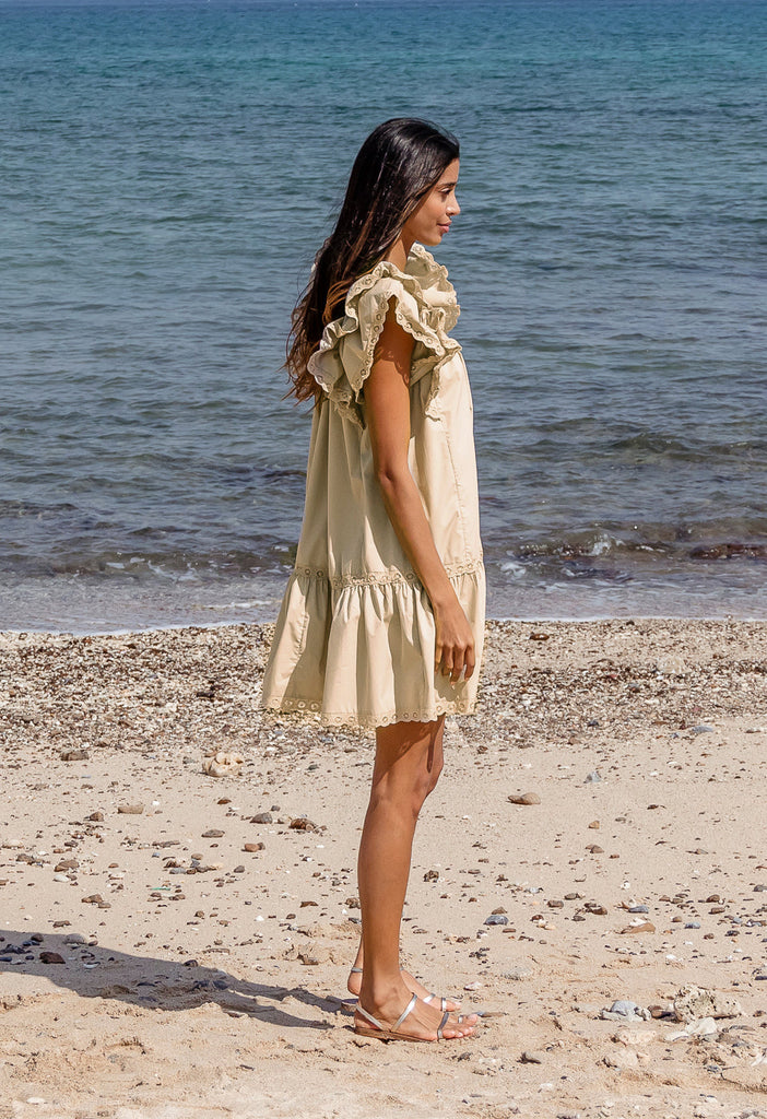 CALMING DOWN - BRODERIE ANGLAISE DECORATED RUFFLE MINI DRESS Scarlett Poppies Dresses