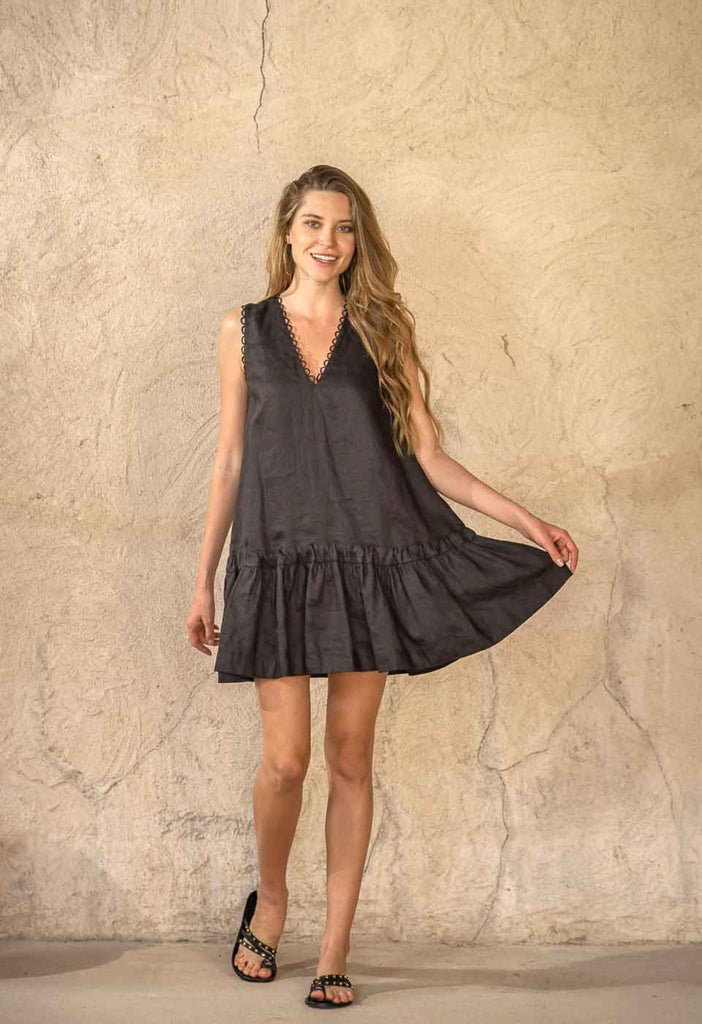 IN THE LOOPS - SLEEVELESS LINEN SHORT DRESS Scarlett Poppies Dresses