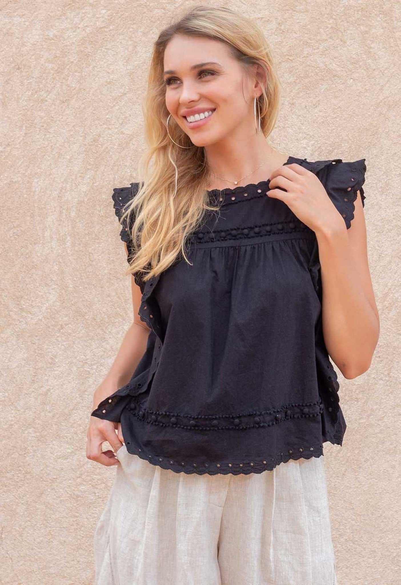KNOTS ABOUT YOU - COTTON TOP WITH HAND EMBROIDERY Scarlett Poppies Blouses
