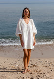 MALLORCA - 3/4 SLEEVE BRODERIE ANGLAISE LOOSE FITTED RAMIE DRESS Scarlett Poppies Dresses
