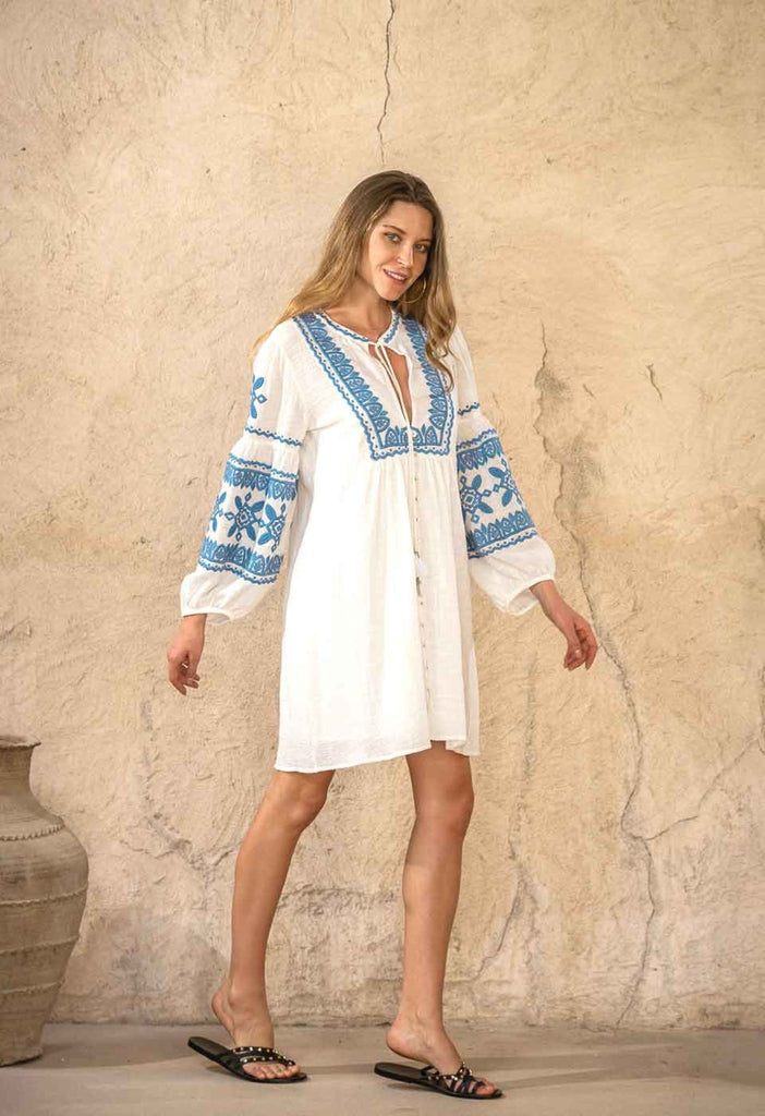 PAROS - EMBROIDERED BOHO DRESS WITH FULL SLEEVE Scarlett Poppies Dresses