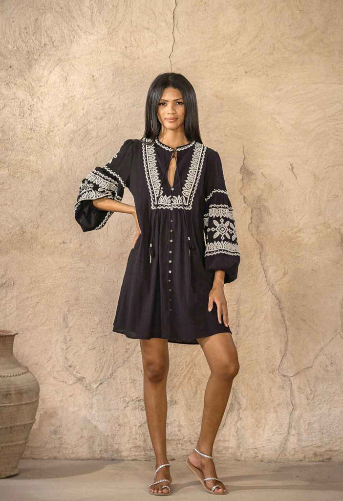 PAROS - EMBROIDERED BOHO DRESS WITH FULL SLEEVE Scarlett Poppies Dresses