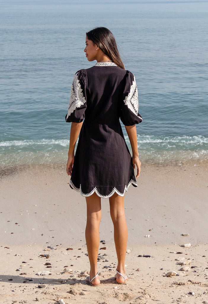 SEE YOU TONIGHT - TAPE EMBROIDERED STATEMENT SLEEVE FITTED DRESS Scarlett Poppies Dresses