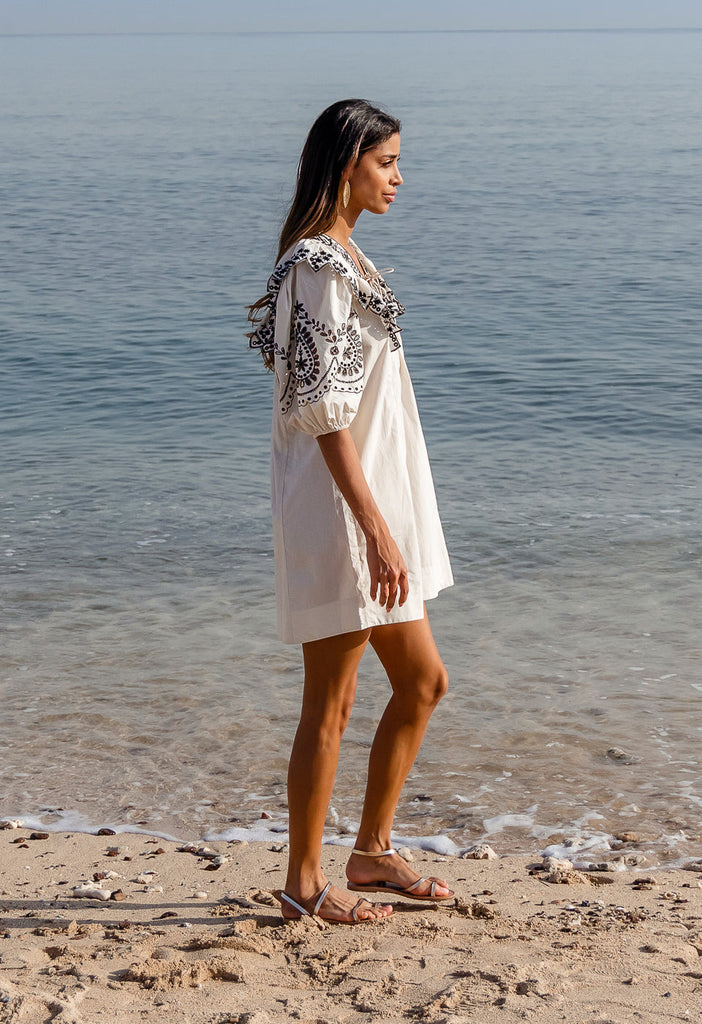 SUPER TROUPER - CONTRAST EMBROIDERED VOLUME SLEEVE RUFFLE MINI DRESS Scarlett Poppies Dresses