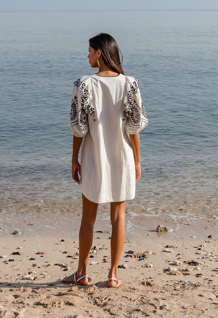 SUPER TROUPER - CONTRAST EMBROIDERED VOLUME SLEEVE RUFFLE MINI DRESS Scarlett Poppies Dresses