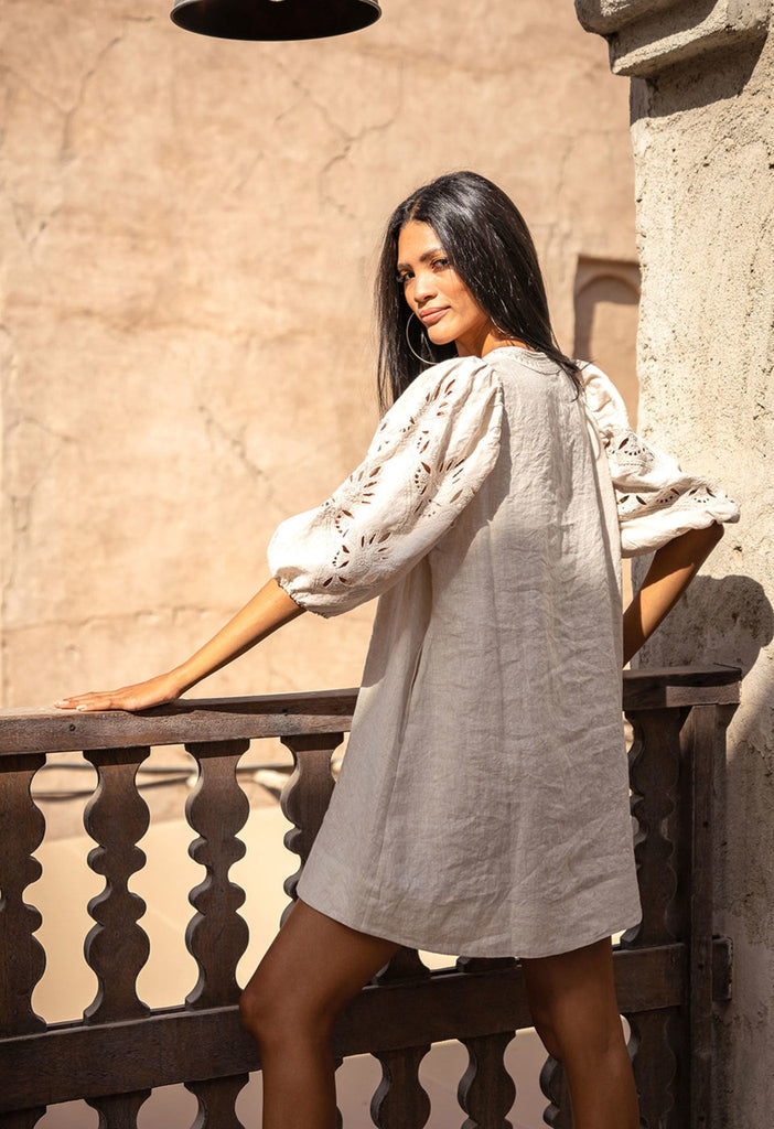 WHAT COMES AFTER - EMBROIDERED LINEN MINI DRESS Scarlett Poppies Dresses